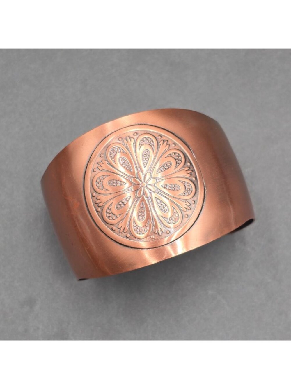 VTG Copper Floral Mandala Cuff Bracelet Copper Plated Stainless Boho Statement - Picture 5 of 7